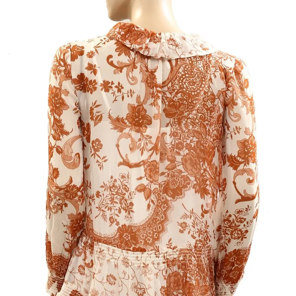 Anthropologie The Marais Printed Chiffon Mini Dress Floral Ruffle XXS 285882